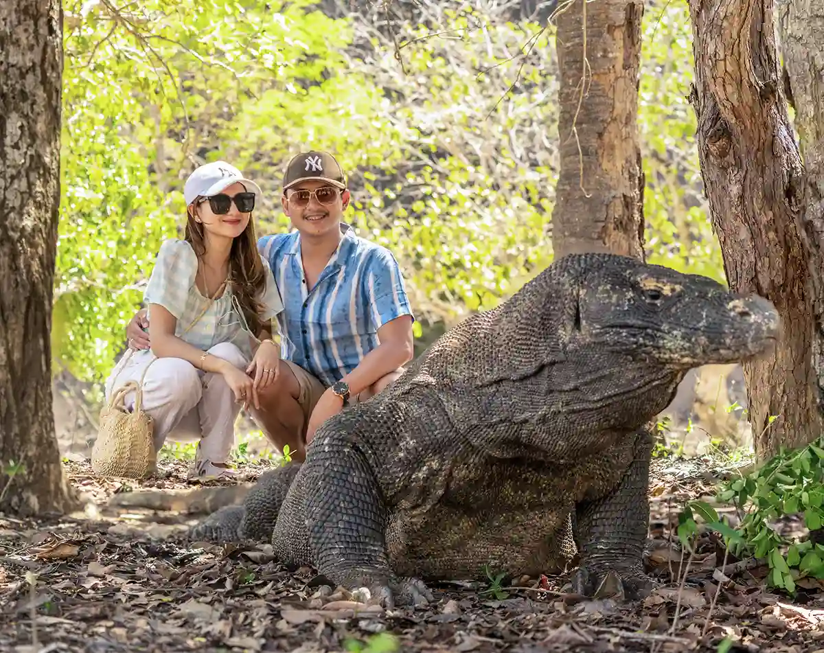 Berfoto dengan Komodo di Pulau Komodo